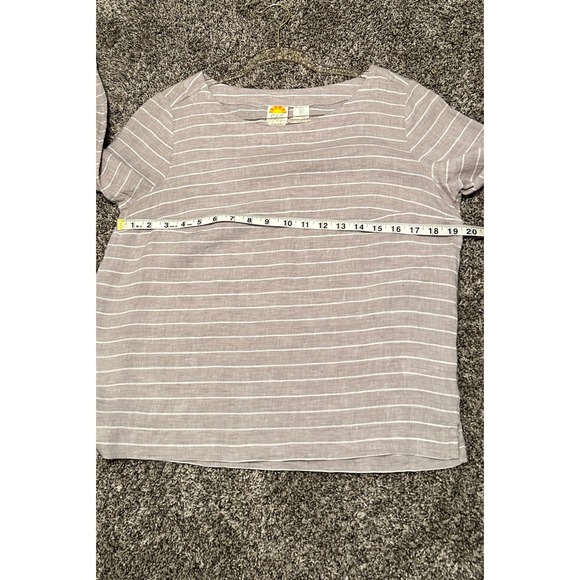 C&C California Striped Linen Long Sleeve Top Women Size S Beige White Boat Neck - Picture 5 of 6